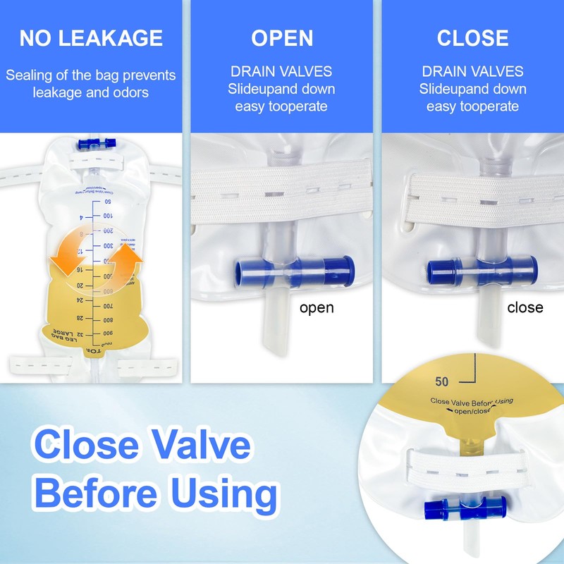 1000mL Catheter Leg Bag Urinary Drainage Bag, 5Pack Disposable Urine