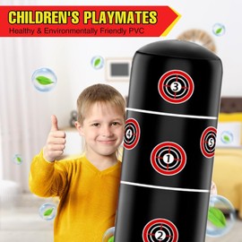 FOYOCER Punching Bag Kids with Boxing Gloves 160cm Inflatable Boxing Bag for Kids 3-12 Fun and Safe Exercise Toy for Home Play for Boys & Girls BPA-free 2024 New (Black)