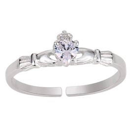 CloseoutWarehouse Clear Cubic Zirconia Benediction of Claddagh Heart Knuckle/Toe Ring Sterling Silver