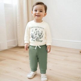 Meiweileya Baby Boy Farm Clothes Kids And Chickens Are Best Free Range Sweatshirt Pullover Tops Solid Pants Set Fall Winter Outfits 0-3T (White, 0-6 Months)
