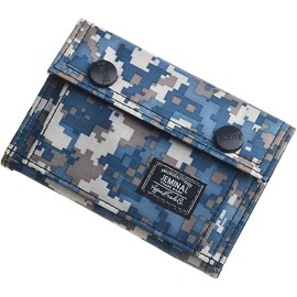 JEMINAL Camo Bifold Wallet for Men Thin Canvas Short Wallet with Cash Zipper Pocket Blue
