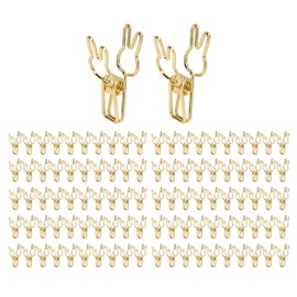 100pcs Binder Clips Cute Cartoon Rabbit Shape Metal Hollowed Long Tail Clips Paper Clamps for Office Document Gold