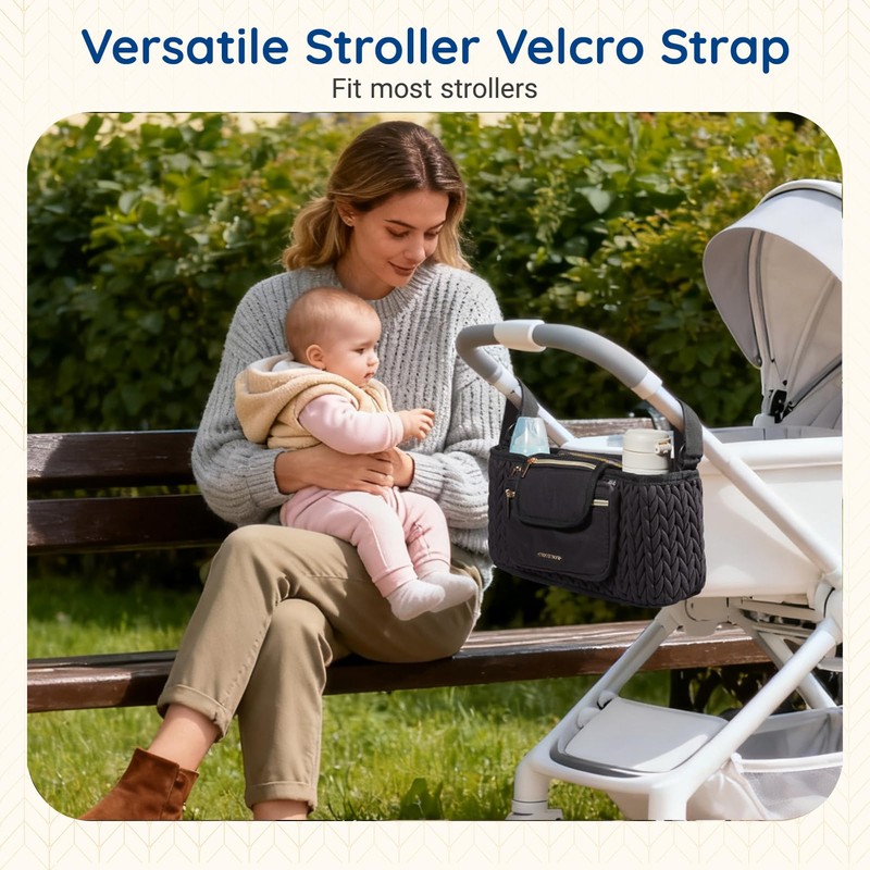 mommore Stroller Organizer with Insulated Cup Holders, Adjustable Stroller Caddy