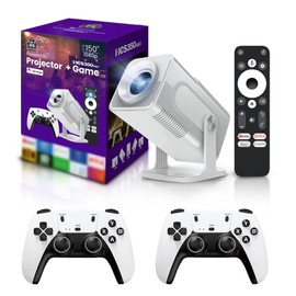 HCS350 Pro Projector and game,Retro 4K Smart Game Projector 1280*1080P Built-in 30000 Games,Portable video game with 2 Wireless Controllers,5G WiFi Bluetooth,HDMI,Android 12,home theater,office（White）