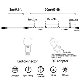 YASENN 200LED 66Ft Christmas String Lights Connectable Plug in,Fairy Lights 8 Lighting Modes with Timer for Garden Tree Patio Porch Decorations(Warm White)