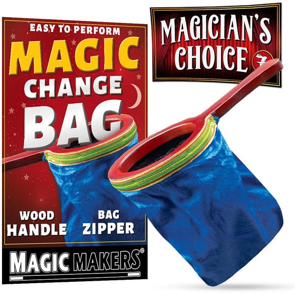 Magic Trick Change Bag Wood Handle Blue Bag with Zipper Magician's Choice