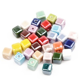 50 Pcs Ceramic Cube Shaped Beads Loose Spacer Porcelain Beads for Jewelry Bracelet Necklace DIY Craft Making, Mixed Color (6mm)