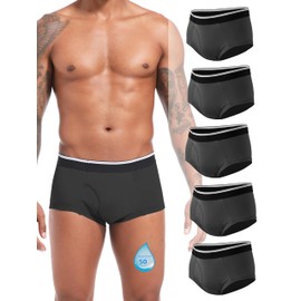 TIICHOO Washable Incontinence Underwear for Men Soft Mens Incontience Briefs with Front Fly Leakproof Underwear 5 Pack(Large, 5 Black)