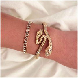 Cimenexe Punk Serpent Bracelet Layered Snake Bracelet Layering Crystal Bracelets Gold CZ Bracelet Chunky Bracelet Hand Chain Jewellery for Women and Girls