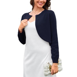 Wiwclo Women's Long Sleeve Cropped Cardigan Sweaters Open Front Bolero Short Shrugs Elegant with Buttons Navy Blue L