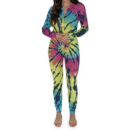 Just Love Thermal Union Suits for Girls, Tie Dye - Blue With Brights, 7-8