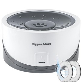 CyperGlory Dog Water Bowl, No Spill 55oz Pet Water Bowl for Cats & Small Puppies to Medium Large Breeds, Anti Splash Slow Drinking Water Feeder for Messy Drinkers (White w/ 2 Fliters)