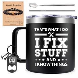 Fufendio Christmas Gifts for Him - Cool Birthday Gifts for Men - I Fix Stuff and I Know Things Mug 14oz - Fathers Day Birthday Gifts for Dad Grandpa Uncle Brother Husband