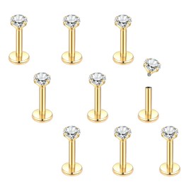 Xpircn 9PCS Labret Monroe Lip Rings 16G Stainless Steel CZ Cartilage Helix Tragus Earring Studs 16Gx6mm, Gold