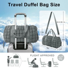 Quilted Travel Duffle Bag Gym Bag for Women,Large Puffer Duffle Weekender Bag with Compartment,Workout Overnight Carry on Organizer Bag Duffle Bag for Airplane Travel(Grey)