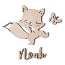 Suzu Papers Türschild Kinderzimmer aus Holz - Personalisierte Baby Zimmer Dekoration - Namensschild Kinderzimmertür & Holzbuchstaben Kinderzimmertür (Fuchs)