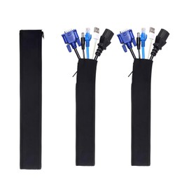 Mineens 3 Pack - 20 inch Cable Sleeve Flexible Cord Management System, Wire Organizer Cover for Desk PC TV Home Office, Black Cable Protector Wrap - Pet Chew Proof