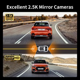 2.5K Mirror Dash Cam with Carplay Mirror & Android Auto, Dash Cam Front and Rear with Zoom Function,12 inches Rear View Mirror Camera with Voice Control/BT Call/64GB Card Included-JOMISE K17 Pro