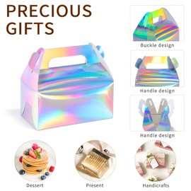 24 Pack Party Favour Boxes, Small Gable Gift Boxes ，Treat Boxes ，Paper boxes with Handles, Candy ，Cookie ，Bakery, Picnic Boxes for Wedding Birthday Baby Shower