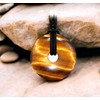 Kaltner Presents Necklace Tiger Eye Gemstone Donut Pendant with Leather