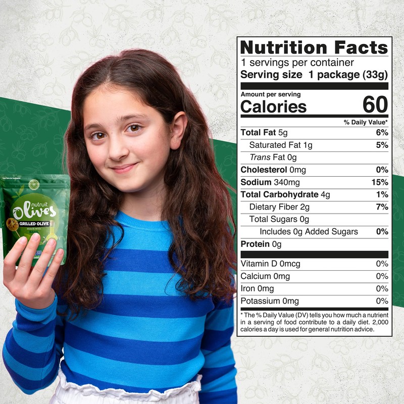 Nutruit Olives Snacks - Pitted Grilled Olives with Basil -