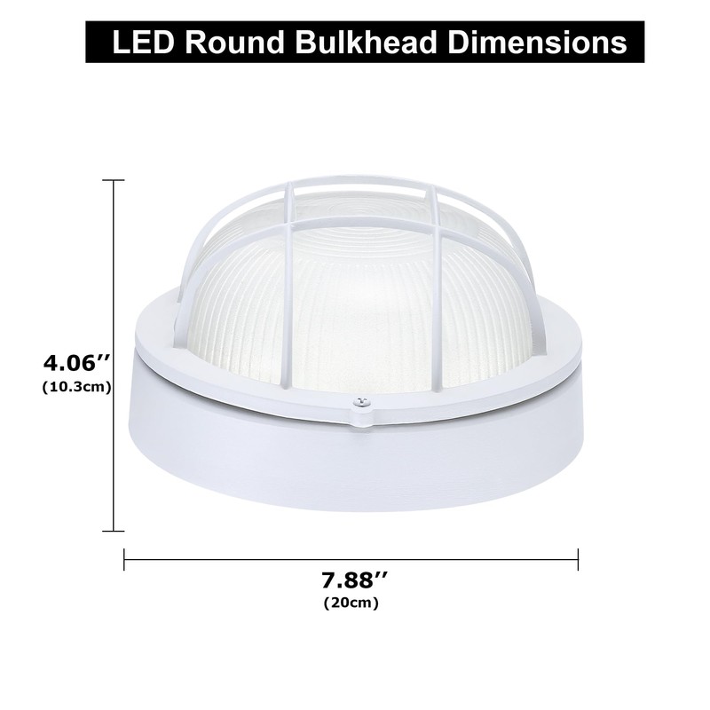 GRUENLICH 8'' Round LED Bulkhead Light, Outdoor Wall Lights Dimmable,