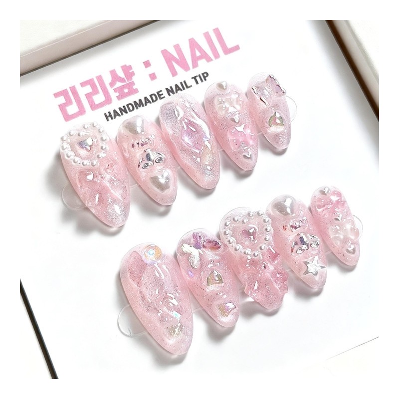 Pink Love Shell Handmade Nail Tips - Stelletto / 핑크