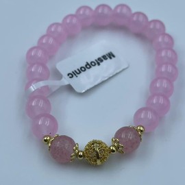Masfoponic Pink Beaded Bracelet with Rose Accent Beads – Elegant Stretch Bracelet for Women, Minimalist Jewelry Gift for Her