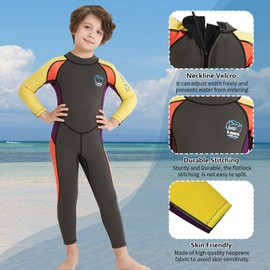 Gogokids Kids Wetsuit - Boys Girls Rash Guard One Piece Thermal Swimsuits 2.5mm Neoprene Diving Snorkelling Suit UV 50+ Sun Protection, Dark Green S