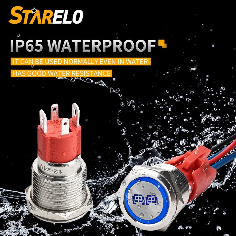STARELO 10Amp Latching Push Button Switch, Rear Lights, 12V 24VDC