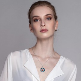 Meeshi Blue Sapphire Necklace for Women, Heart Birthstone Necklace for Woman Her Wife Girlfriend Daughter Mom Sister Friend Female(01-Silver-Garnet)