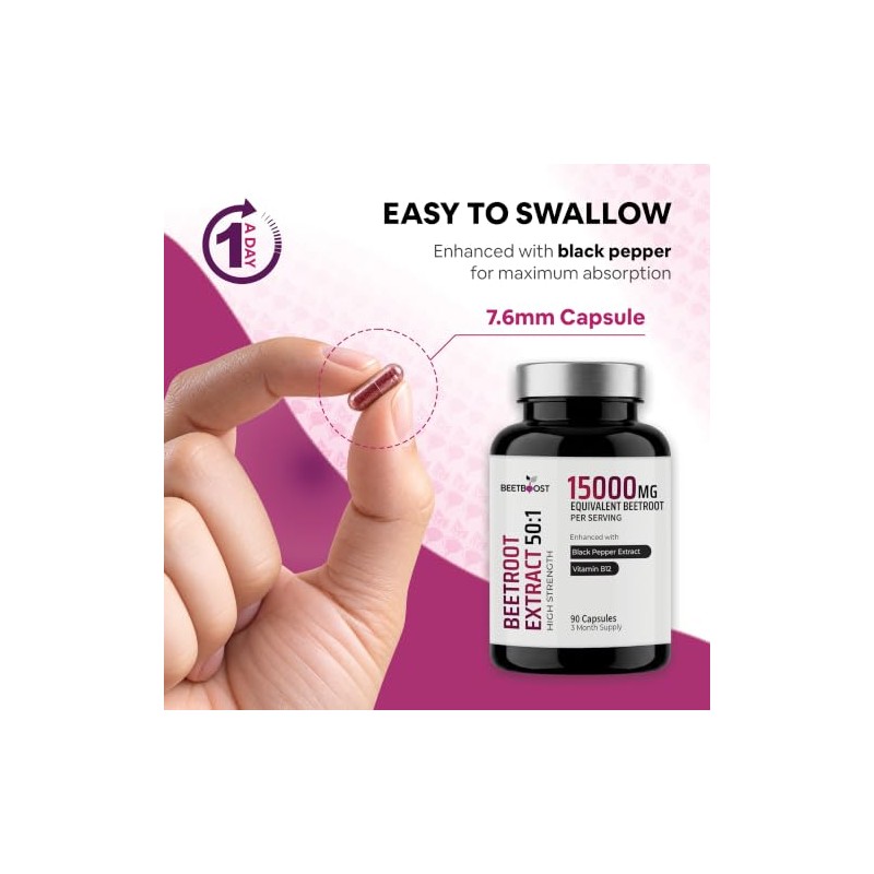 15000mg Beetroot Capsules with Vitamin B12 1000mcg & Black Pepper