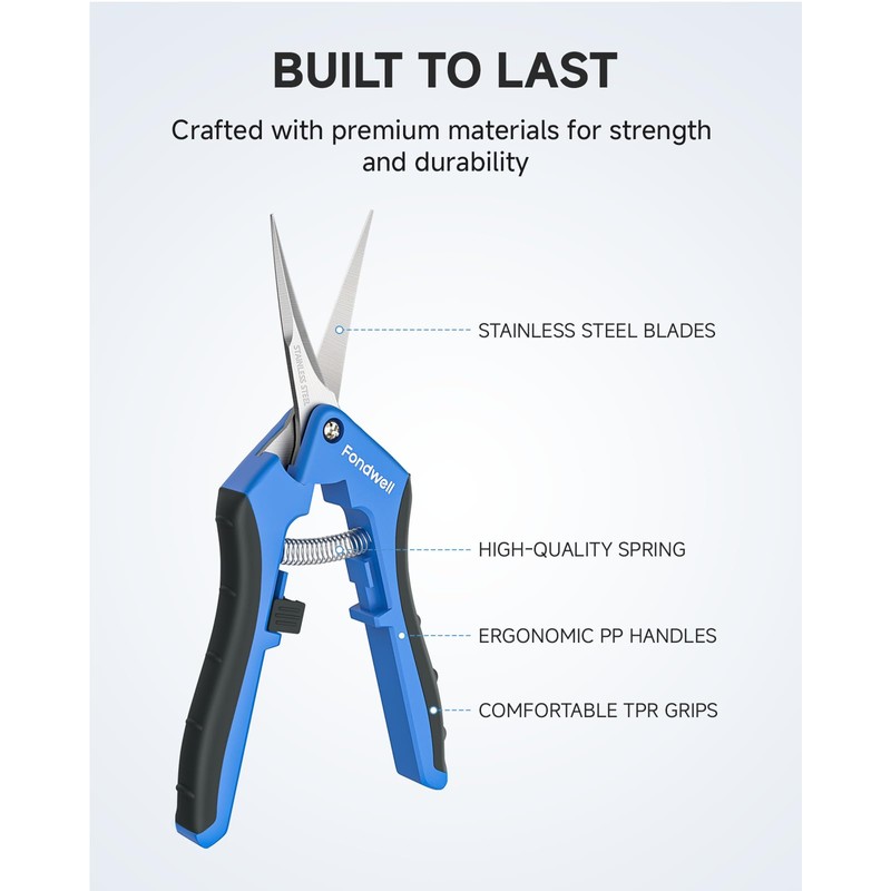 Fondwell 6.5" Garden Scissors Plant Shears: Micro Tip Pruning Shears
