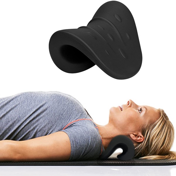 Nackenstretcher für Nacken und Schulter Entspannung, HONGJING zervikale Traktion Gerät für Nackenschmerzen Linderung und Wirbelsäule Ausrichtung (schwarz)