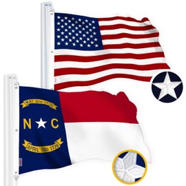 G128 Combo Pack: American USA Flag 6x10 Ft & North Carolina State Flag 6x10 Ft | Both StormFlyer Series Embroidered 220GSM Spun Polyester, Brass Grommets