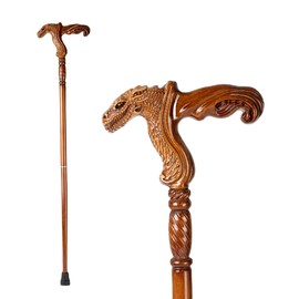 Hand Carved Wooden Walking Cane with Ergonomic Handle and Rubber Tip for Men and Women - Fashionable Unique Walking Stick for Seniors - 37 inch (Crocodile)