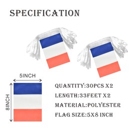 Lebei 2 Pack France Flag Banner String Small Mini 66 Feet 60 Pcs French Hanging Flags Decoration