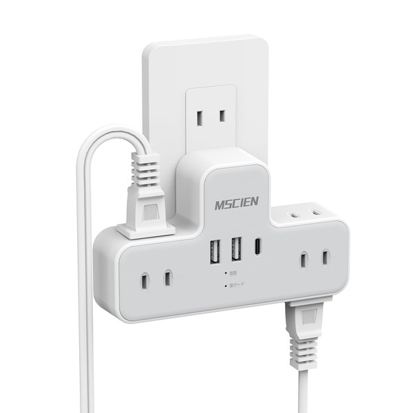 Mscien USB Outlet Power Strip with USB 1 PC USB C 2 x USB C 6 AC Outlets USB-C Outlet Tap Lightning Guard Branch Oa Tap Direct Plug Account Outlet Swing Plug Multi Tap Charging Tap Stylish