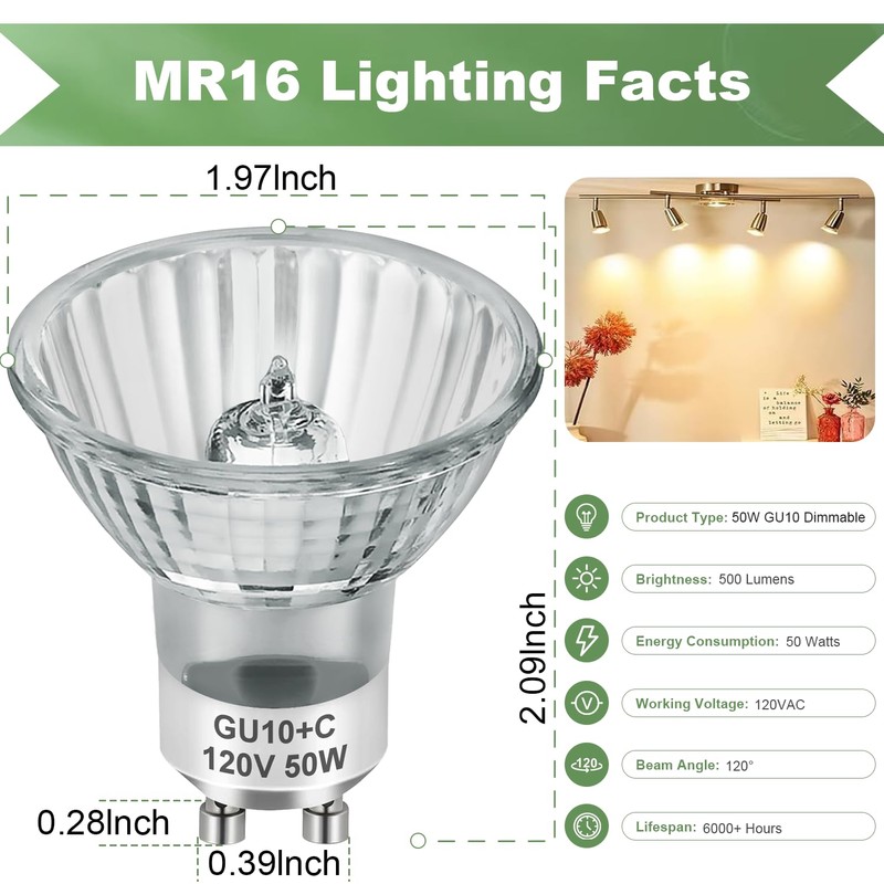 SerBion GU10 120V 50W Halogen Light Bulbs for Track and