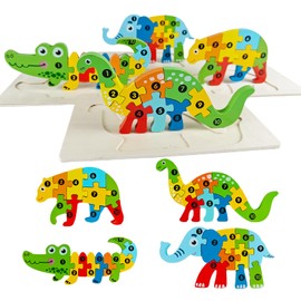 Pack of 4 3D Children's Wooden Puzzles, Wooden Toys from 1 2 3 Years, Wooden Montessori Toy for Baby, Toddler Educational Toy, Gift for 1 2 3 Year Old Boys and Girls (Animal)