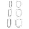 Cangall 3 Pairs 925 Sterling Silver Hoop Earrings for Women, Hypoallergenic Cartilage Silver Oval Huggie Earrings Set with AAAAA Zircon, Minimalist Dainty CZ Sleeper U Hoop Geometric Ear Hoops Stack