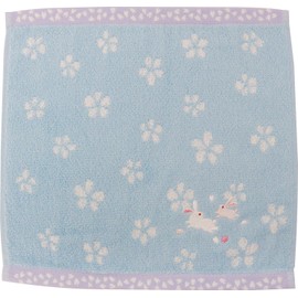 Keisui Japanese Goods Towel Handkerchief Seiyan Embroidery Rabbit Parent and Child Blue 10.0 x 9.6 inches (25.5 x 24.5 cm)