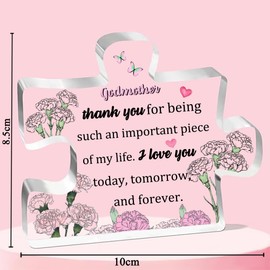 Godmother 2PC Set Acrylic Puzzle Plaque Heart Hanging Ornament Women Birthday God Mom Appreciate Mothers Day Thanksgiving Christmas Godmother Thank You Keepsake Retired from Godkids