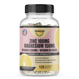 Happi Mi Zinc 100mg, Magnesium Glycinate 150mg, Vitamin D3 5000 IU, Vitamin C 500mg - 120