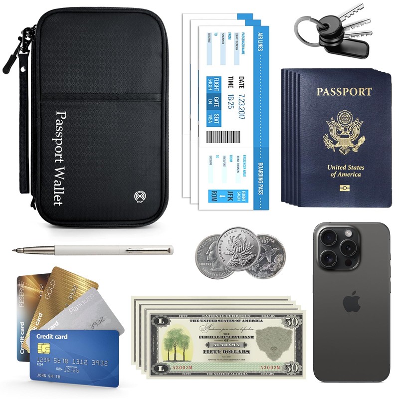 Asnews Passport Holder, Family Travel Wallet and Document Holder, Water-Resistant