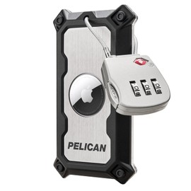 Pelican AirTag Tracker Luggage Lock - Travel AirTag Holder Luggage Tag for Suitcases with TSA-Approved Cable Lock, 2-Piece AirTag Installation, Grade 5 Titanium Plate Luggage Tracker -Brushed Titanium