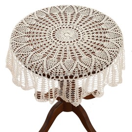 Gracebuy Beige 31 Inch Round HANDMADE Cotton Crochet Lace Placemat Doilies