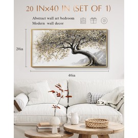 InSimSea Large Vintage Wall Art Metal Framed Room Decor Tree of Life Wall Art for Living Room Canvas Paintings Artwork Big Tree Art Prints Pictures for Bedroom Office Bathroom Wall Decor 20x40in