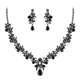 Clearine Costume Jewellery Set for Prom Party Drop Leaf Rhinestone Crystal Pendant Necklace and Earrings Clear Silver Tone, Crystal, Rhinestone