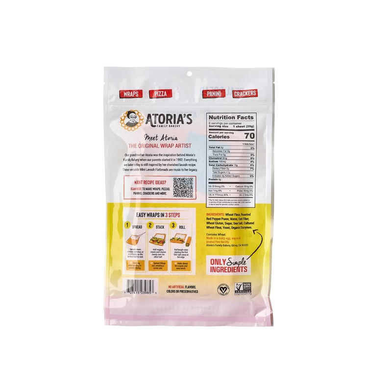 Atoria's Family Bakery Mini Roasted Red Pepper Lavash Flatbread 8